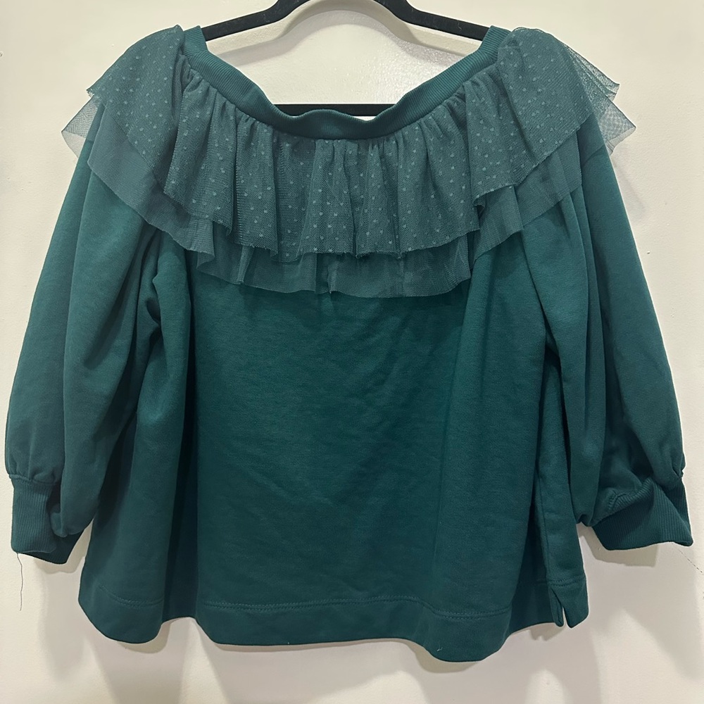 Anthropologie Maeve Teal Ruffle Bow Crop Sweater Sz M - Picture 7 of 7